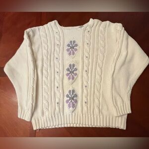 Cottagecore Cotton Lavender Embroidered Sweater XL